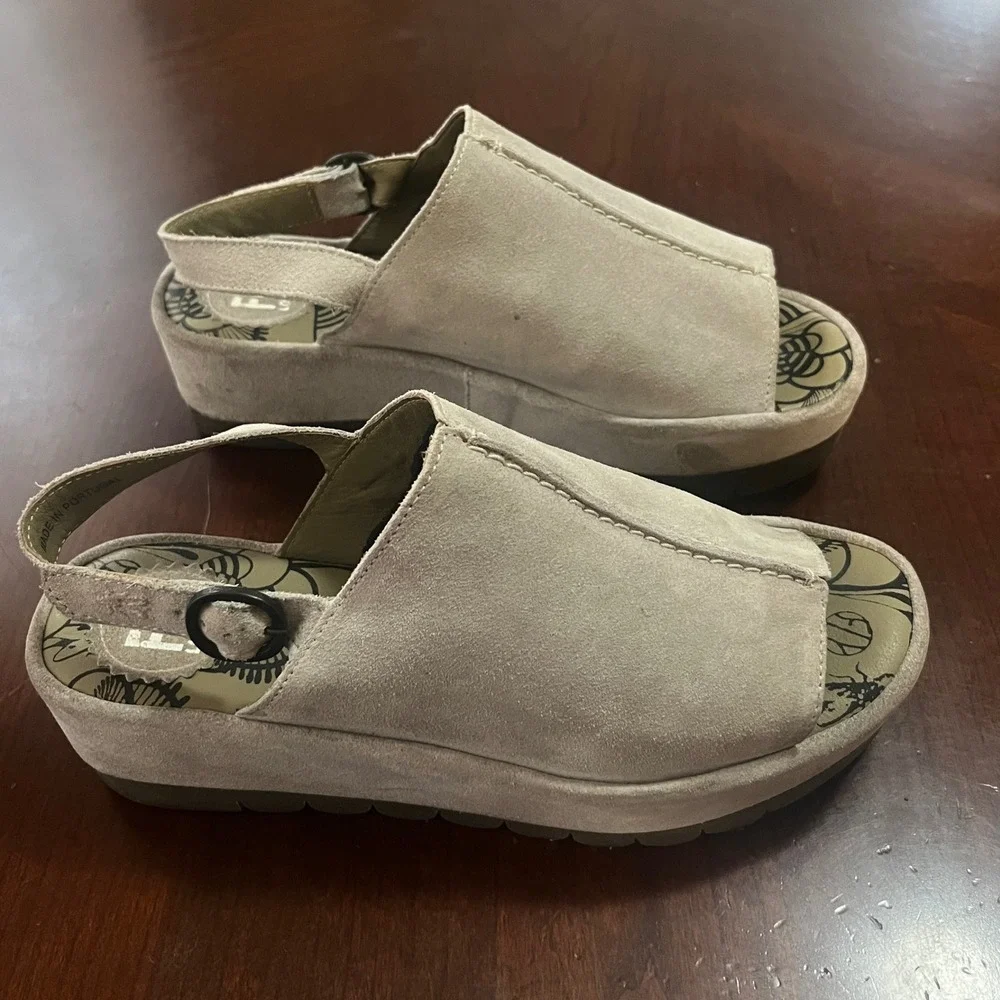 Fly London Suede Platform Slingback Sandals Taupe Grey Peep Toe 500611007 Sz 39
